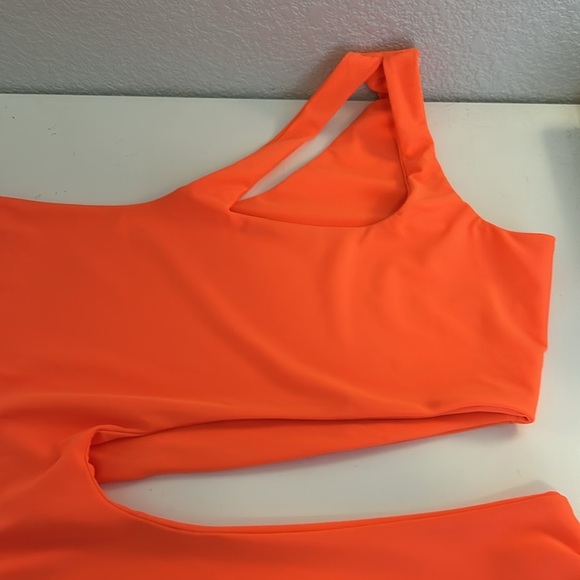 Women's Neon Coral One Piece Cutout Summer Swimsuit No Padding Size Large - Picture 3 of 5